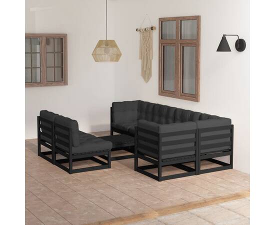 Set mobilier de grădină cu perne, 8 piese, lemn masiv de pin