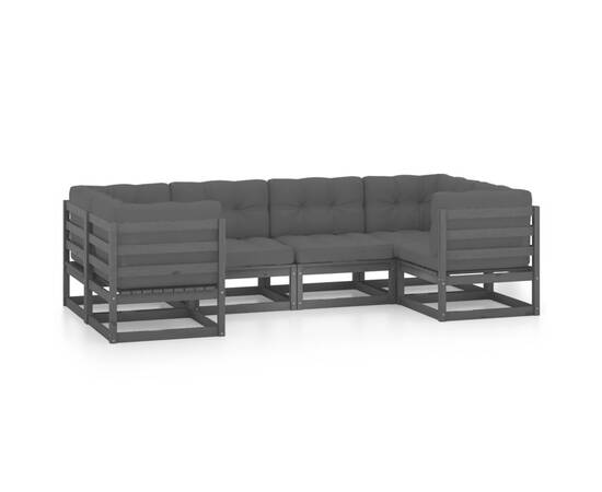 Set mobilier grădină, perne negre, 6 piese, lemn masiv de pin, 2 image