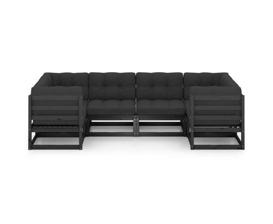 Set mobilier grădină, perne negre, 6 piese, lemn masiv de pin, 3 image