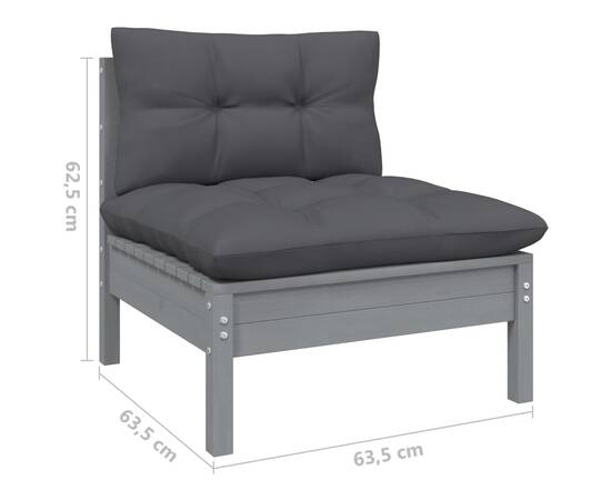 Set mobilier grădină cu perne, 10 piese, gri, lemn de pin, 7 image