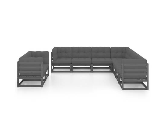 Set mobilier grădină cu perne, 9 piese, negru, lemn masiv pin, 2 image