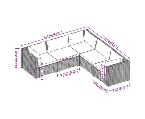 Set mobilier de grădină cu perne, 5 piese, negru, poliratan, 5 image