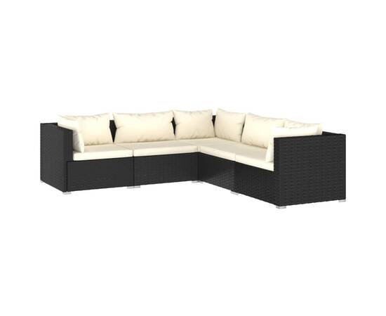 Set mobilier de grădină cu perne, 5 piese, negru, poliratan, 2 image