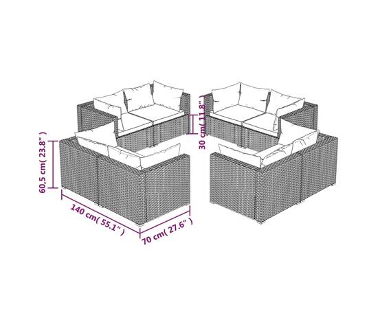 Set mobilier de grădină cu perne, 8 piese, gri, poliratan, 5 image