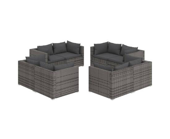 Set mobilier de grădină cu perne, 8 piese, gri, poliratan, 2 image