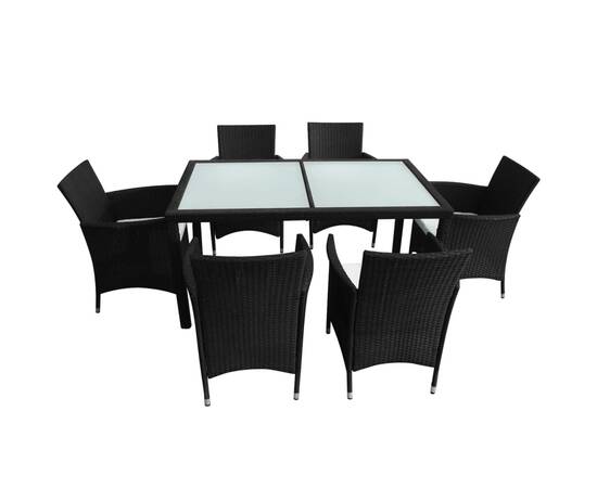 Set mobilier de exterior cu perne, 7 piese, negru, poliratan, 3 image