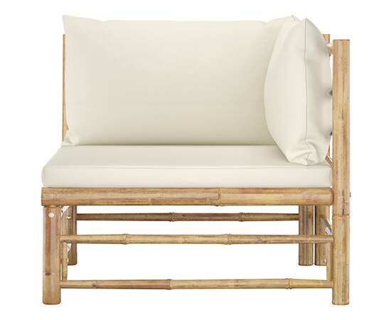 Set mobilier de grădină, 2 piese, perne alb crem, bambus, 4 image