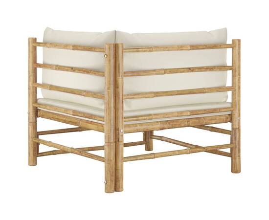 Set mobilier de grădină, 2 piese, perne alb crem, bambus, 5 image