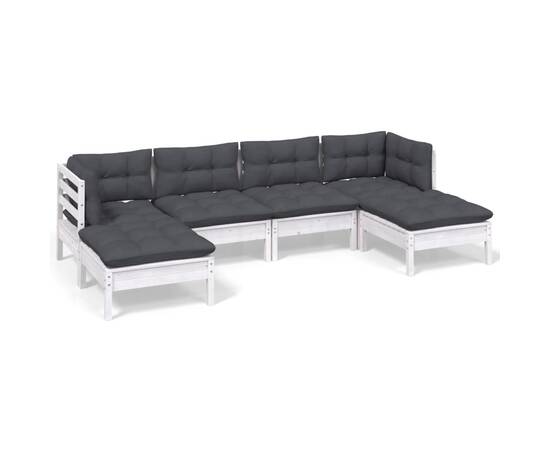 Set mobilier de grădină cu perne, 6 piese, alb, lemn de pin, 2 image