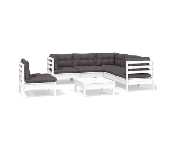 Set mobilier de grădină cu perne, 6 piese, alb, lemn de pin, 2 image