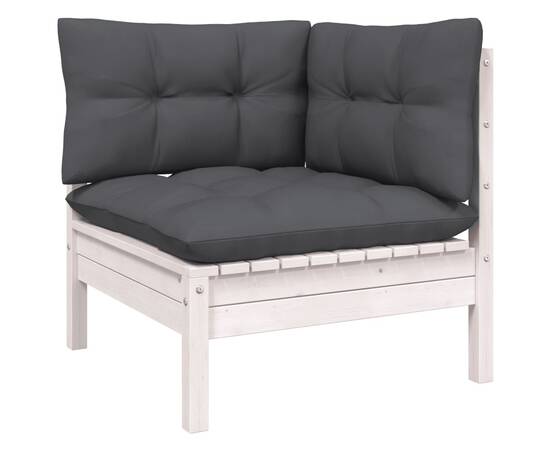 Set mobilier de grădină cu perne, 6 piese, alb, lemn de pin, 5 image