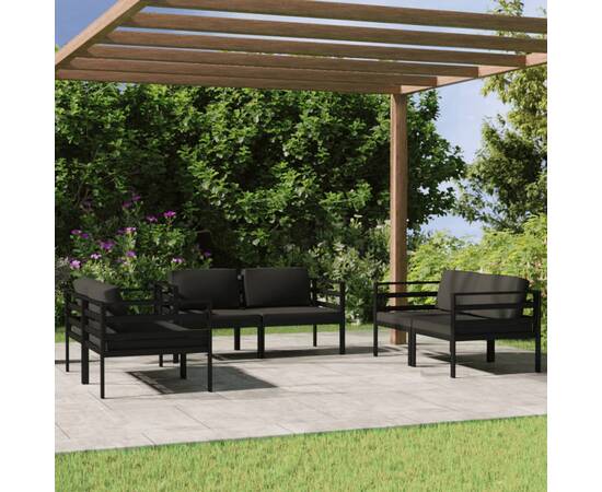 Set mobilier de grădină cu perne, 6 piese, antracit, aluminiu