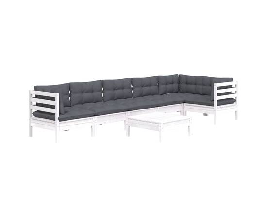 Set mobilier de grădină cu perne, 7 piese, alb, lemn de pin, 3 image