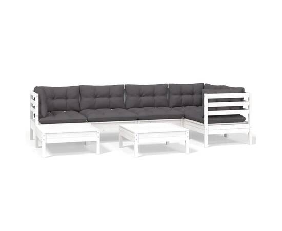 Set mobilier de grădină cu perne, 7 piese, alb, lemn masiv pin, 2 image