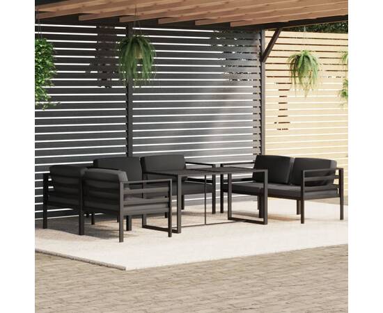 Set mobilier de grădină cu perne, 7 piese, antracit, aluminiu