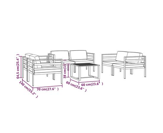 Set mobilier de grădină cu perne, 7 piese, antracit, aluminiu, 7 image