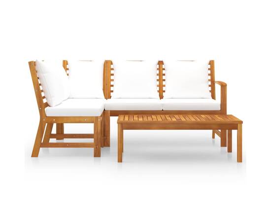 Set mobilier de grădină cu perne crem 4 piese lemn masiv acacia, 3 image