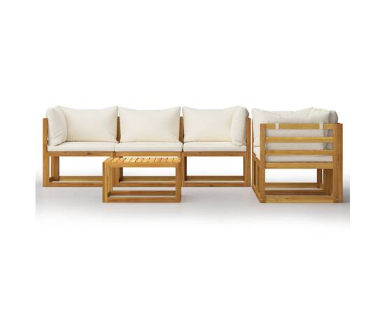 Set mobilier grădină cu perne crem, 6 piese, lemn masiv acacia, 3 image