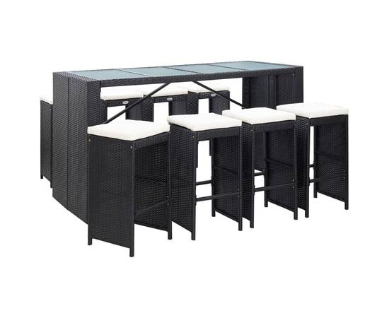 Set mobilier de bar de exterior, negru, poliratan