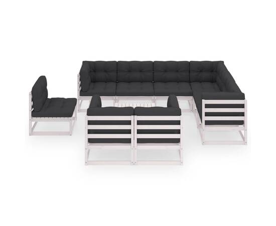 Set mobilier de grădină cu perne, 10 piese, alb, lemn masiv pin, 2 image