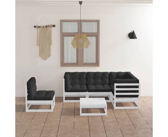 Set mobilier de grădină cu perne, 6 piese, lemn masiv de pin