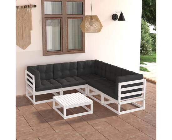 Set mobilier de grădină cu perne, 6 piese, lemn masiv de pin