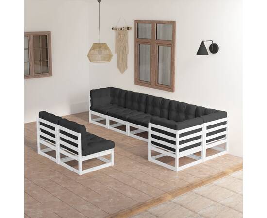 Set mobilier de grădină cu perne, 8 piese, lemn masiv de pin