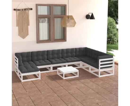 Set mobilier de grădină cu perne, 9 piese, lemn masiv de pin