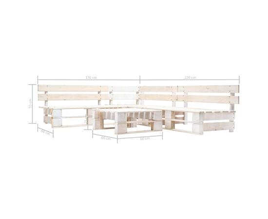 Set mobilier de grădină din paleți, 4 piese, alb, lemn, 3 image