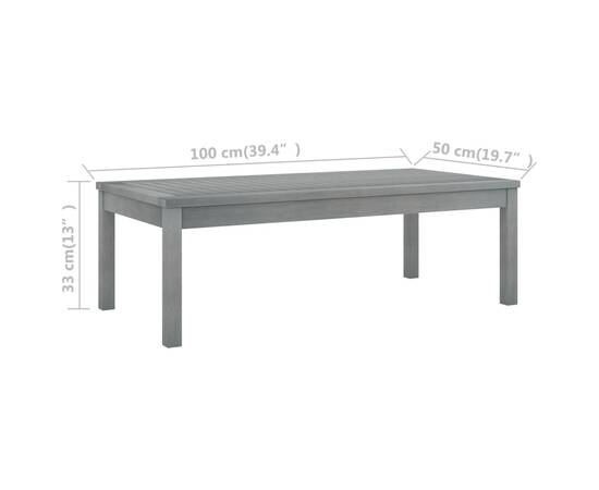 Set mobilier grădină cu pernă, 3 piese, gri, lemn masiv acacia, 9 image