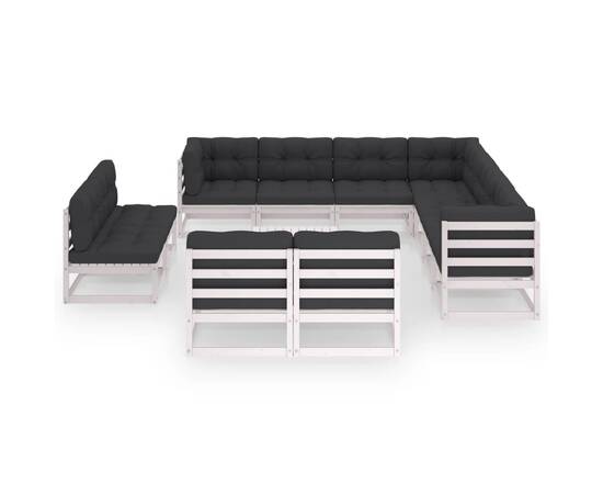 Set mobilier de grădină cu perne, 12 piese, alb, lemn masiv pin, 2 image