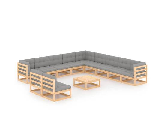 Set mobilier de grădină cu perne, 12 piese, lemn masiv de pin