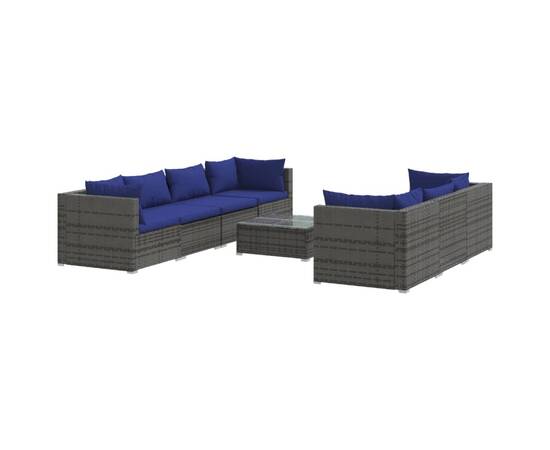 Set mobilier de grădină cu perne, 8 piese, gri, poliratan, 2 image