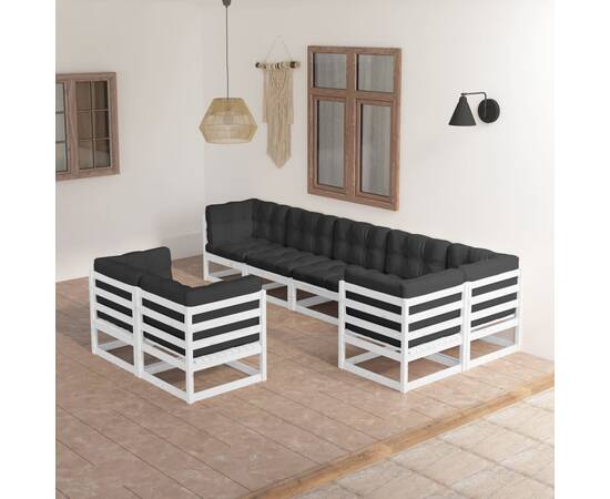 Set mobilier de grădină cu perne, 8 piese, lemn masiv de pin