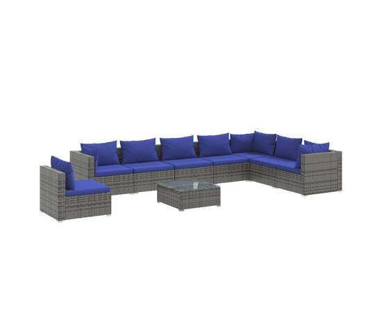 Set mobilier de grădină cu perne, 9 piese, gri, poliratan, 2 image