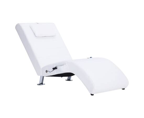 Șezlong de masaj cu pernă, alb, piele artificială, 2 image