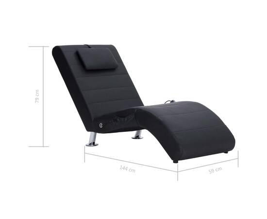 Șezlong de masaj cu pernă, negru, piele artificială, 10 image