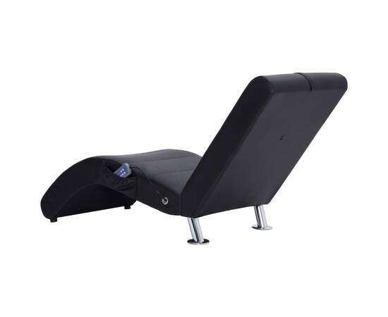Șezlong de masaj cu pernă, negru, piele artificială, 6 image
