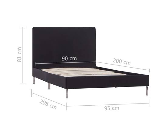 Cadru de pat, negru, 90 x 200 cm, material textil, 7 image