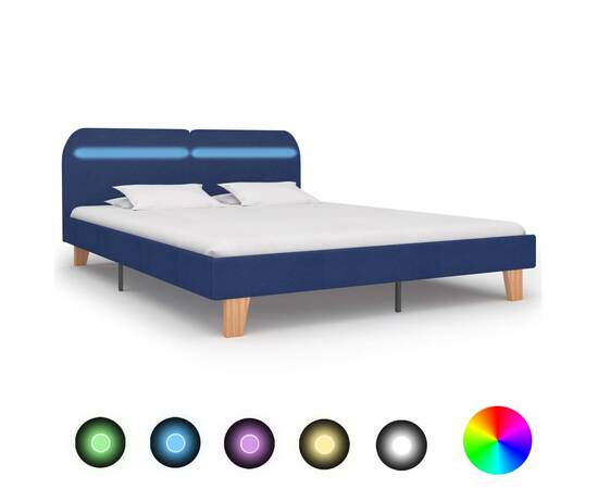 Cadru de pat cu led-uri, albastru, 160x200 cm, material textil