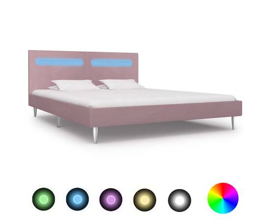 Cadru de pat cu led-uri, roz, 180 x 200 cm, material textil