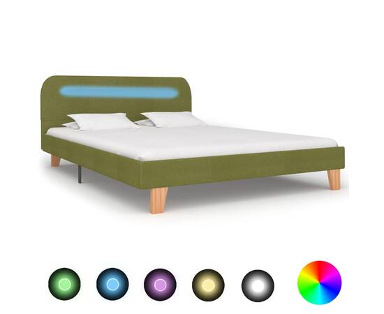 Cadru de pat cu led-uri, verde, 140 x 200 cm, material textil