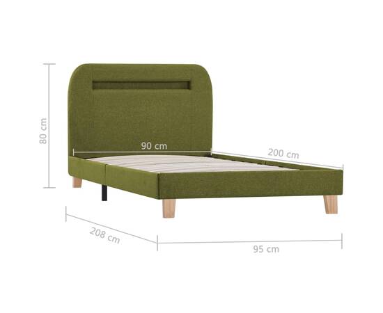 Cadru de pat cu led-uri, verde, 90 x 200 cm, material textil, 7 image