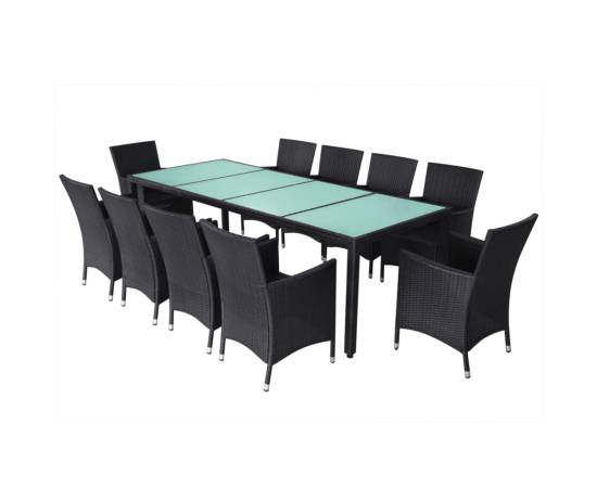 Set mobilier de exterior cu perne, 11 piese, negru, poliratan, 3 image