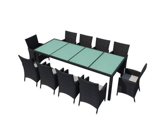 Set mobilier de exterior cu perne, 11 piese, negru, poliratan, 2 image