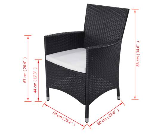 Set mobilier de exterior cu perne, 11 piese, negru, poliratan, 8 image