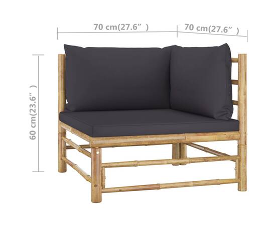 Set mobilier de grădină, 4 piese, perne gri închis, bambus, 7 image