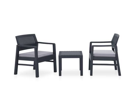 Set mobilier de grădină cu perne, 3 piese, gri, plastic