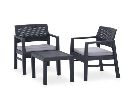 Set mobilier de grădină cu perne, 3 piese, gri, plastic, 2 image