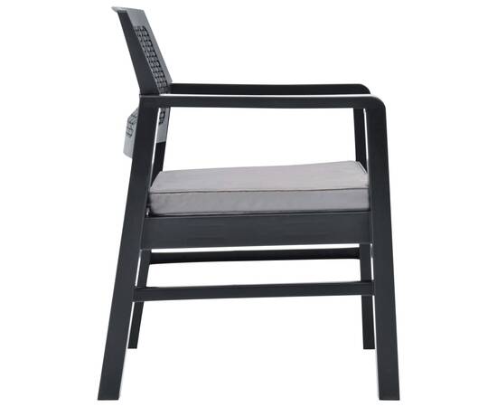 Set mobilier de grădină cu perne, 3 piese, gri, plastic, 9 image